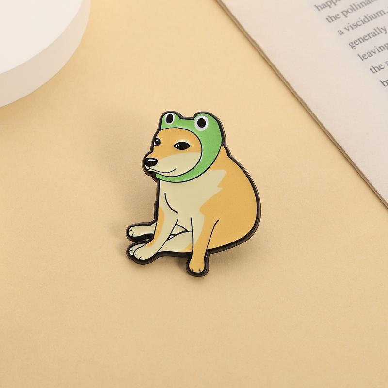Doge Meme Enamel Pins Cartoon UV Printing Dog Brooch Lapel Badges Cute Shiba Inu Frog Hat Animal Jewelry Gift for Friends
