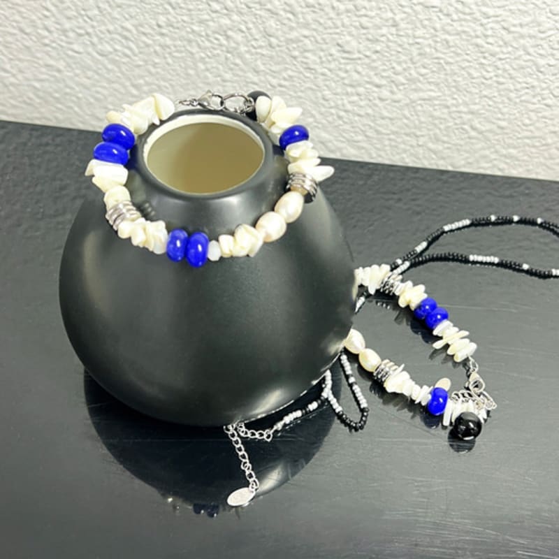 S SY [natural] santorini lapis & pearl bracelet