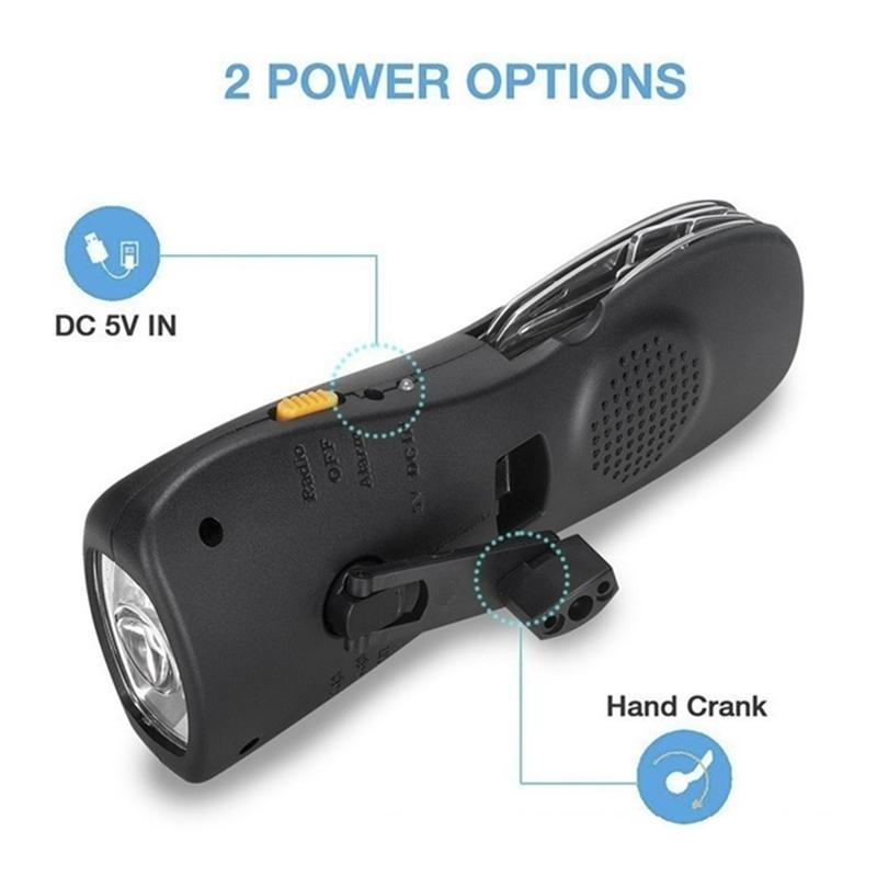 

Multifunctional Hand Crank Power Flashlight FM Radio Outdoor Emergency Power Bank A