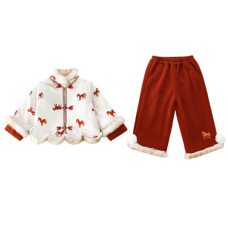 Meng Tang Tang 2025 Girls' Chinese New Year Hanfu Set - Children's Festive Winter Outfit