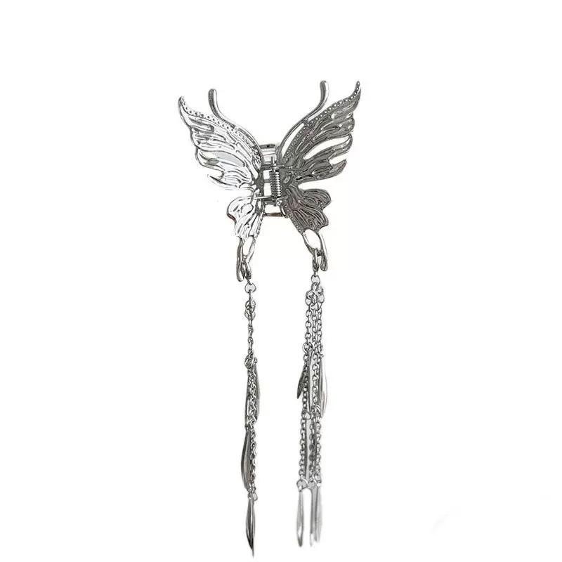 

Заколка-бабочка с кисточками, наполовину завязанная заколка для волос на затылке, 2 шпильки серебряный