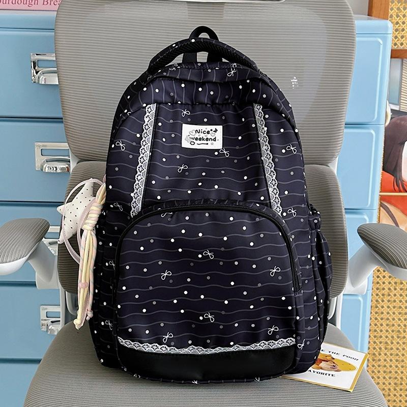 Schoolbag New Student School Bag Striped Polka Dot Casual Backpack Lightweight Large Capacity Backpack Outdoor Sports Travel Backpack