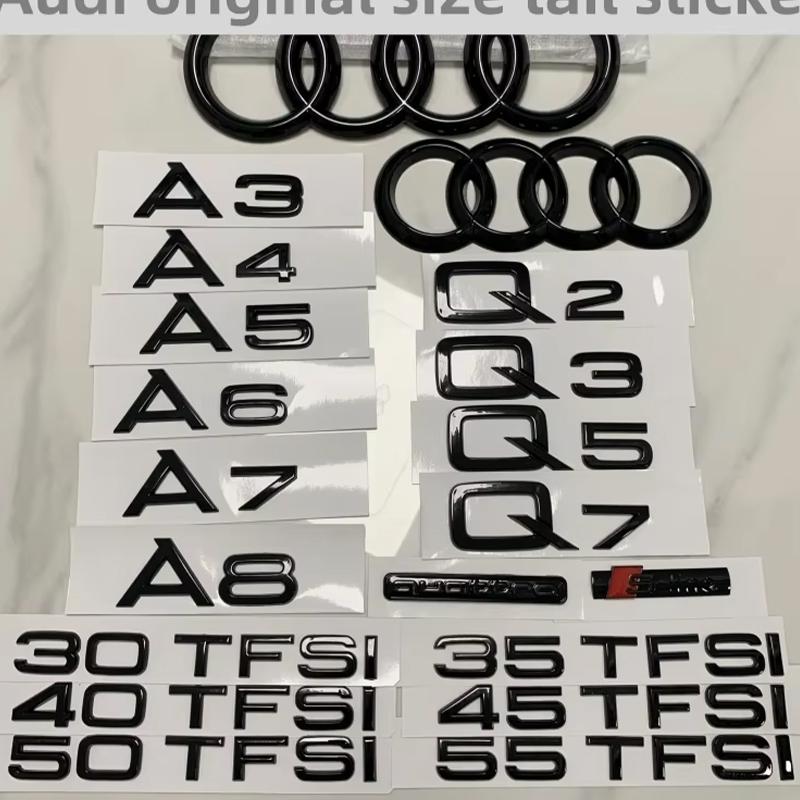 2026 Car Rear Trunk Emblem Sticker For Audi A3 A4 A5 A6 A7 A8 Q3 Q5 Q7 Original Size Quarrto Sline Emblem ABS Black Refit Accessories