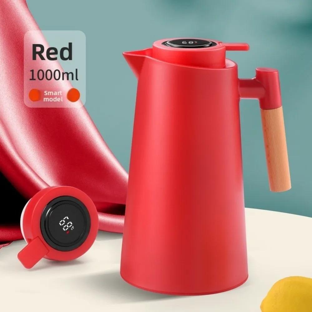 New Durable Temperature Display Vacuum Thermal Flask 1 L Wooden Handle Insulation Kettle Large Capacity with Lid Smart Thermos