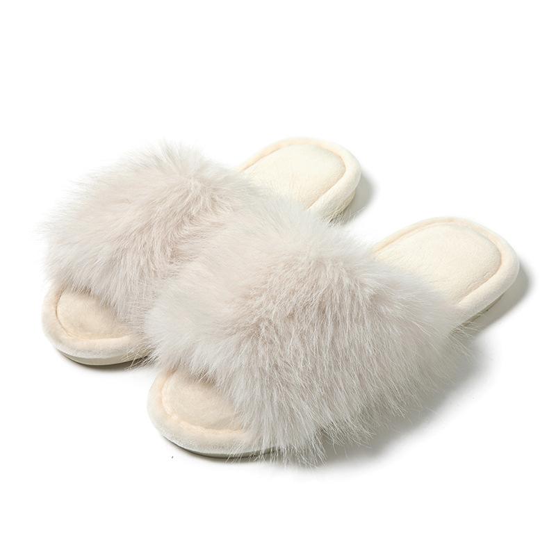 Ins Open Plush Slippers Home Less Plush Slippers Indoor European and American Plush Slippers