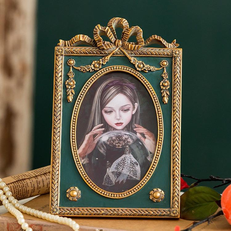6palcový vintage fotorámeček, starožitný stolní nástěnný závěsný evropský pryskyřičný rám na displej pro kancelář, chodbu, dárkové ozdoby, umění