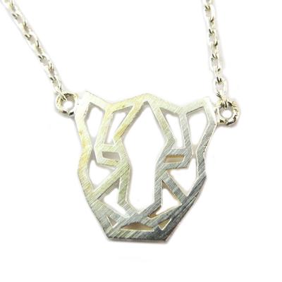 [P5840] - Handmade Silver 'Origami' Necklace (panther) - 13x10 Mm