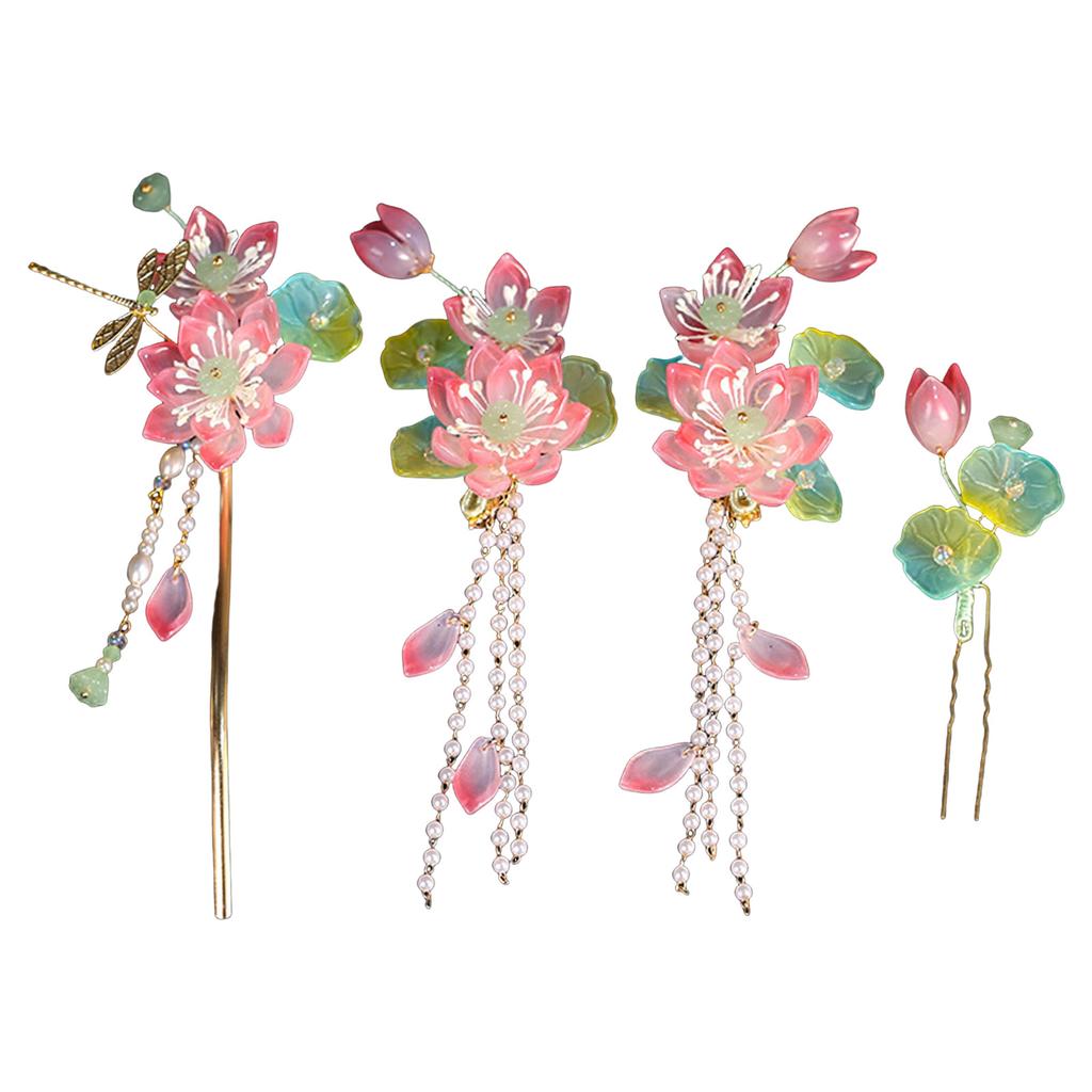 4-teiliges/Set Vintage Pfirsichblüten Haarnadel-Set Harz Haaraccessoires für Frauen Antiker chinesischer Stil Haarstäbe Haarschmuck