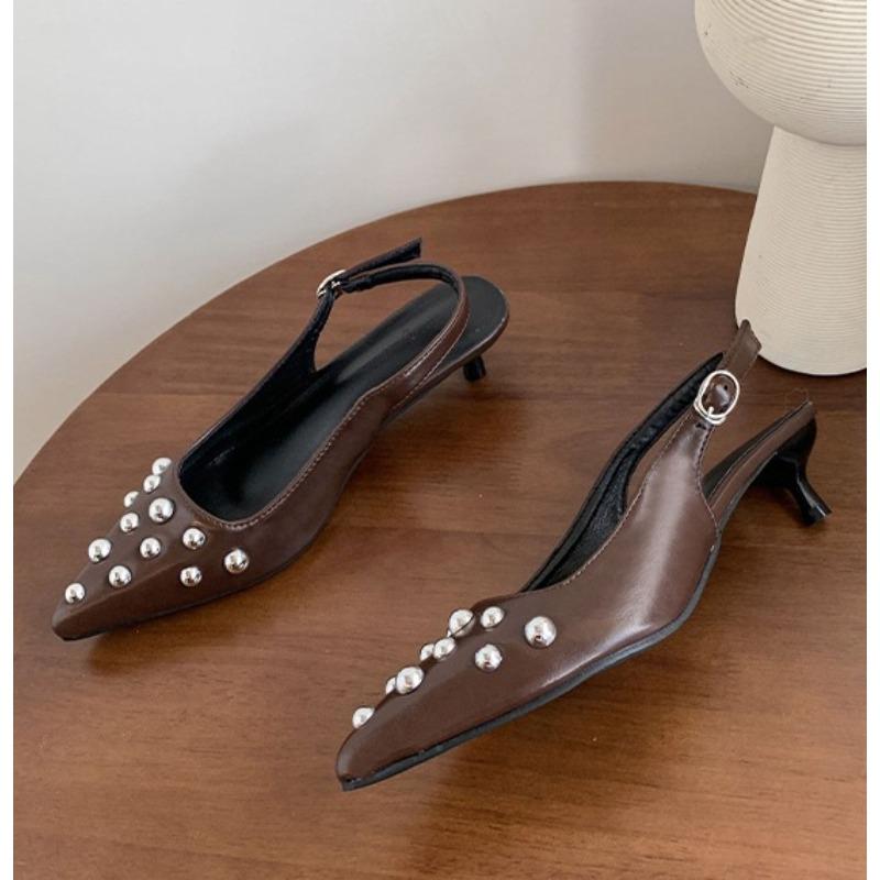 

Fashion 2025 Women s High Heels Pointed Toe Cover Toe Side Cutout Women Heels Solid Studs Thin Heels Leisure Dress Sandalias De Mujer 42