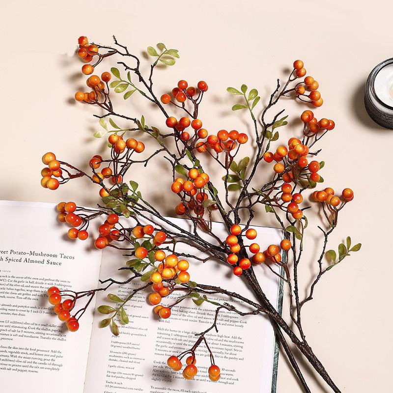 3pcs Artificial Plants Branch Orange Autumn Fruit Berries 70cm Foam Berry Plastic Fake Flower Home Ornaments Decoration
