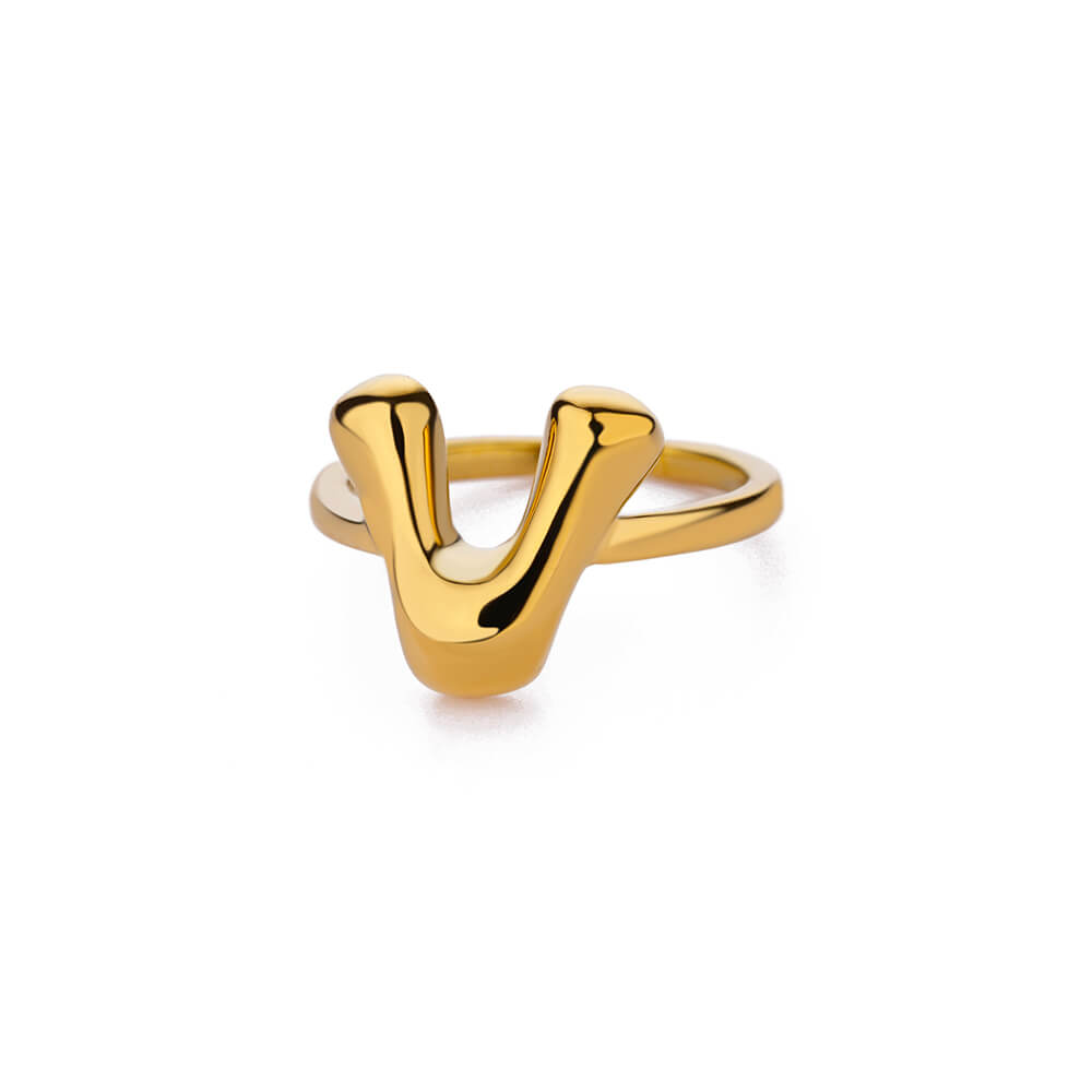

Chunky Initial Letter Rings for Women Gold Color Stainless Steel Ring Vintage Alphabet Jewelry Finger Accessories anillos mujer