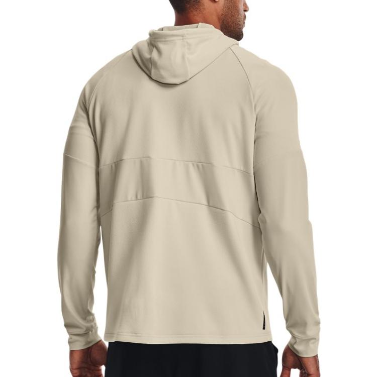 Under Armour Rush Solid Logo Print Drawstring Hoodie Men Hoodies Brown 1370450-279