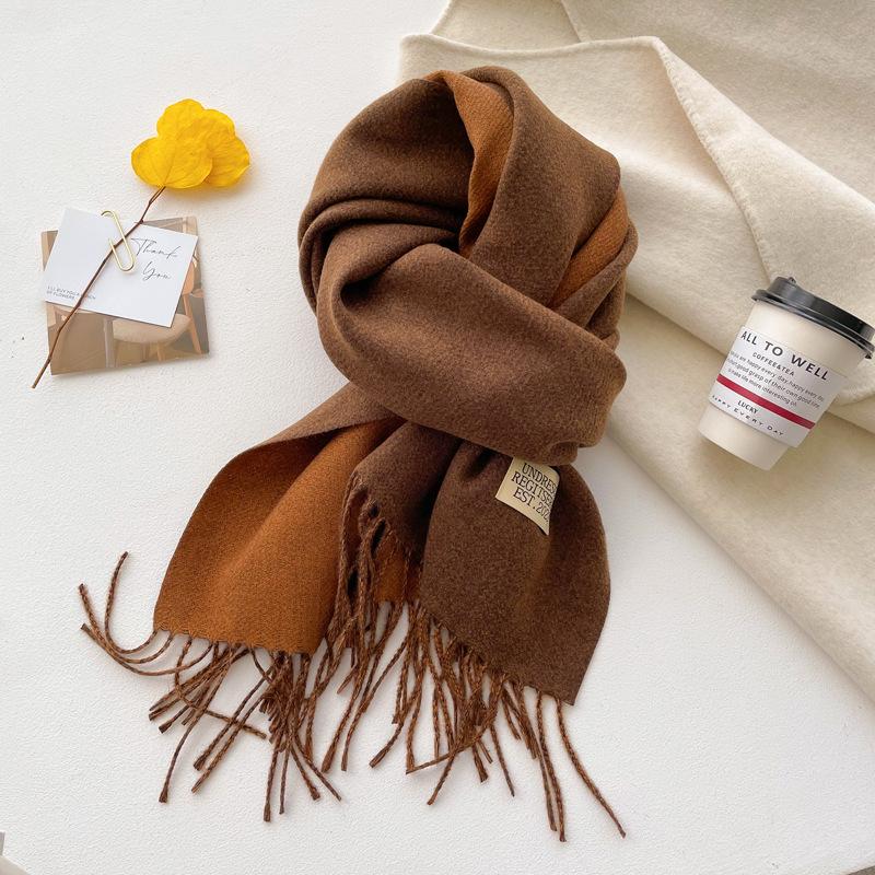 Double-sided solid color imitation cashmere scarf women's winter new thickened warm scarf student scarf shawl