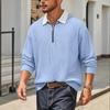 Men's Casual Waffle Texture Polo Shirt Long Sleeve Half Zipper Contrast Collar Sweatshirt Spring Autumn Pullovers