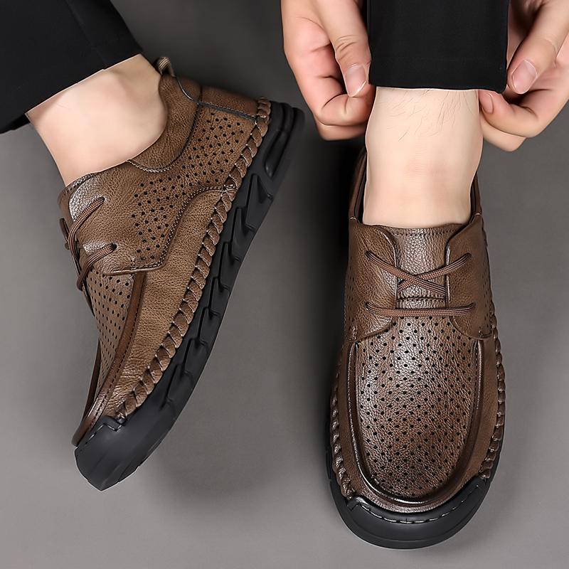 High Quality Handmade Men's Punching Breathable Leisure Brand Men Outdoor Comfortable Driving Soft Non Slip Oxford Shoes