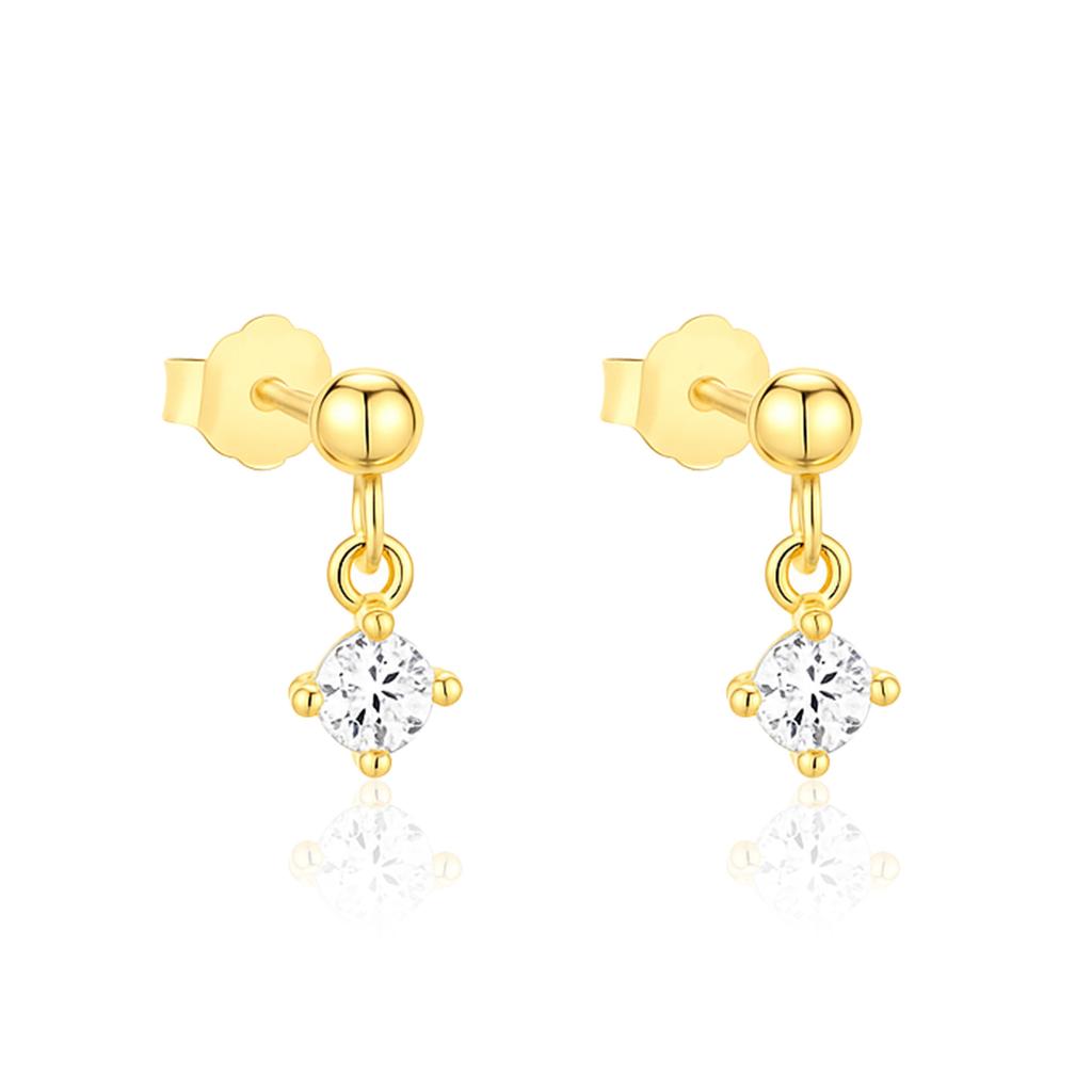 Minimal Dangling Solitaire Drop Stud Earring - Sterling Silver Yellow Plated