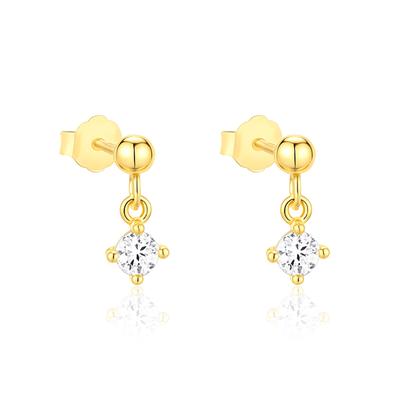 Minimal Dangling Solitaire Drop Stud Earring - 925 Sterling Silver Yellow Plated