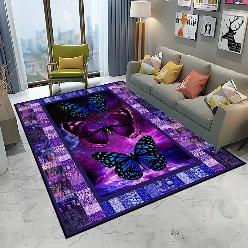 Deep Purple Butterfly Rug Machine Washable Rug for Living Room Home Large Area Carpet Floor Mat Camping Bedside Rugs