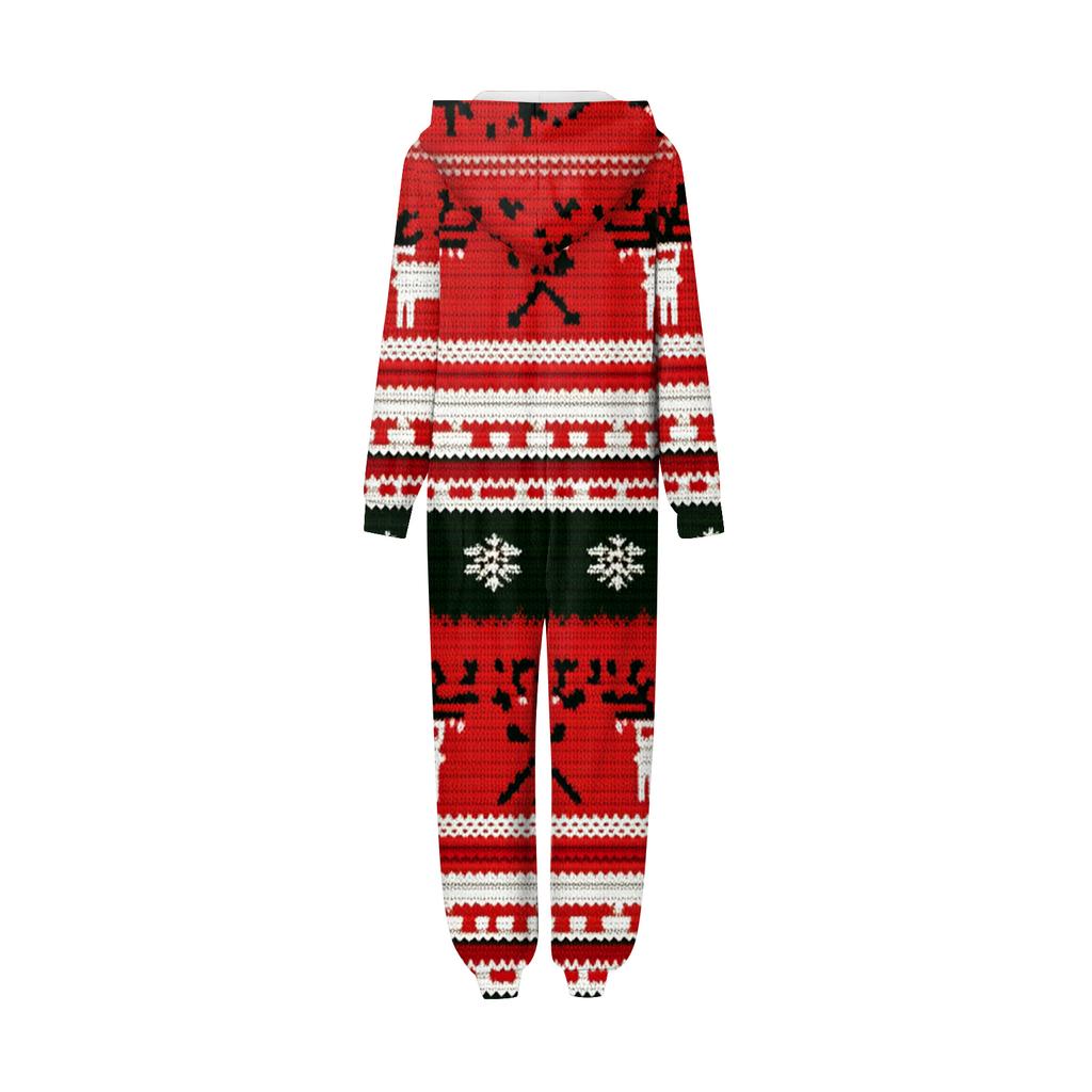 Christmas Print Family Matching Hooded Long Sleeved Zippered Jumpsuit Set