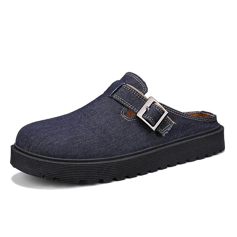 Thick-soled Half Shoes For Men Mules Denim Platform Closed Toe Sandals Slip On Backless Loafers Slipper Semi-Drag Casual Shoes
