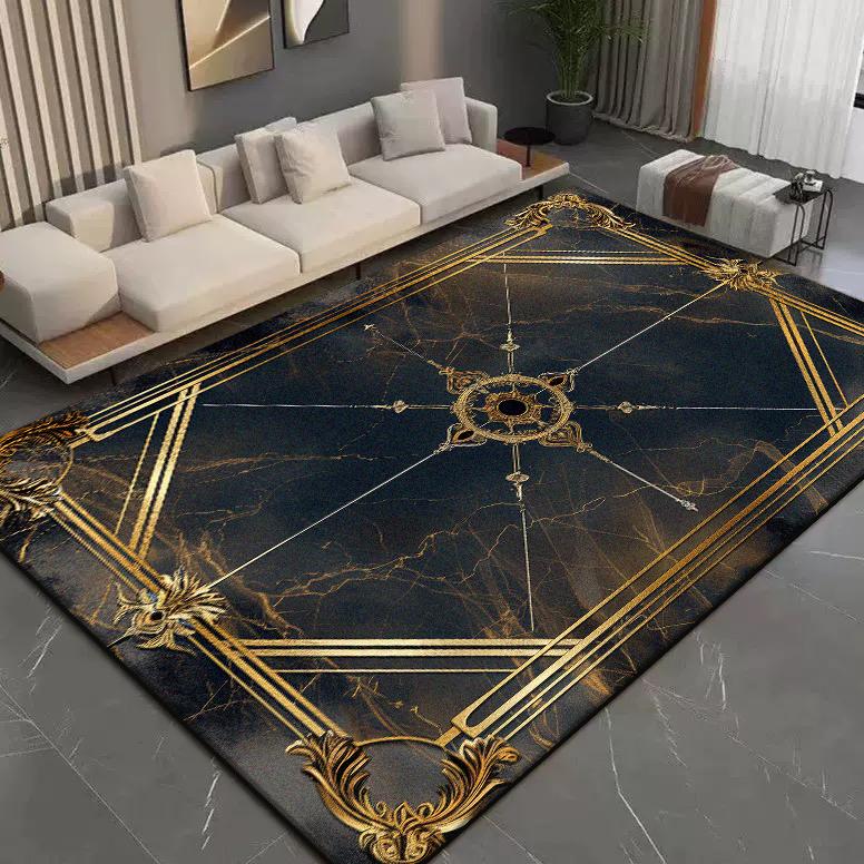 Luxury Large Carpets Living Room Black Gold Decoration Home Sofa Rugs Lounge Bedroom Coffee Tables Anti-skid Floor Mats Washable