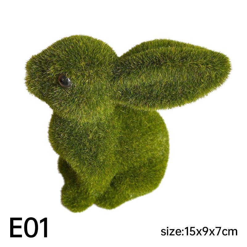 Easter Bunny Green Straw Doll Decor Moss Rabbit Egg Carrot Table Ornament Easter Spring Garden Simulated Rabbit Statue Home Deco