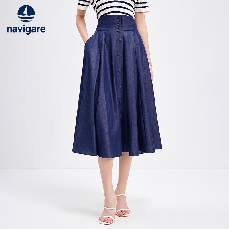 NAVIGARE Women s A-Line Button-Down Midi Skirt XL