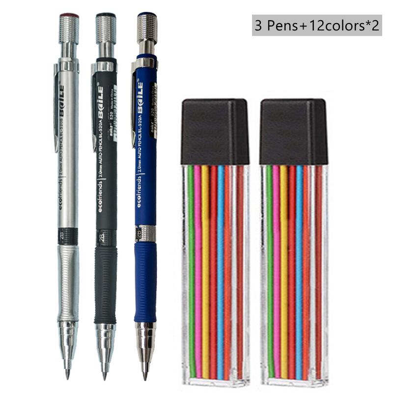 2.0mm Mechanical Pencil Black/Color Lead Refill Sketching Pencil Art Sketch Painting Writing Tool For School Office Stationery