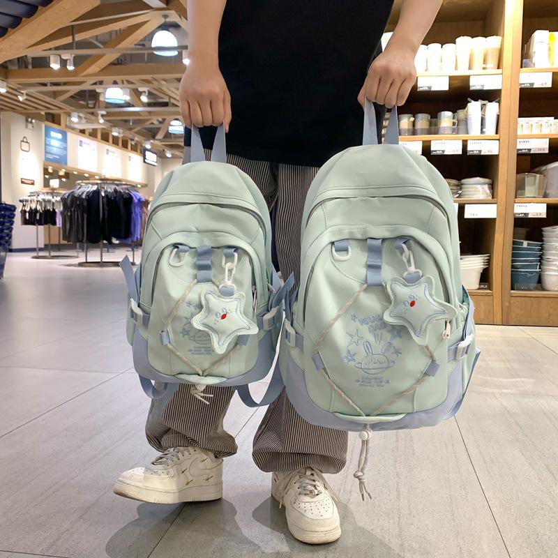 2025 Stylish Color Block Backpack for Junior High Girls - Large Capacity, Korean Academy Style