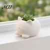 Small Indoor Plant Container 3D Printed Cat Ornament, Flower And Makeup Brush Holder, Milky White Design, Cute Planter Stable Base Decorative Pot, for
