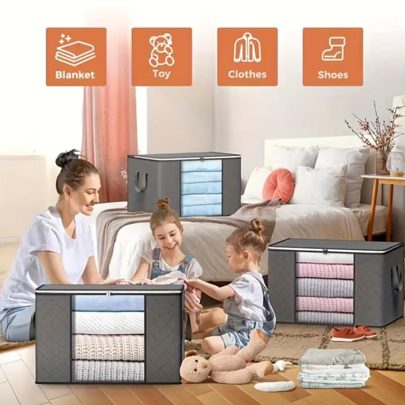 Set of 6 Large Black Storage Bags with Zippers And Lids, Holding 23.78 Gallons,Foldable And Durable Organizers for Bedding,Blank