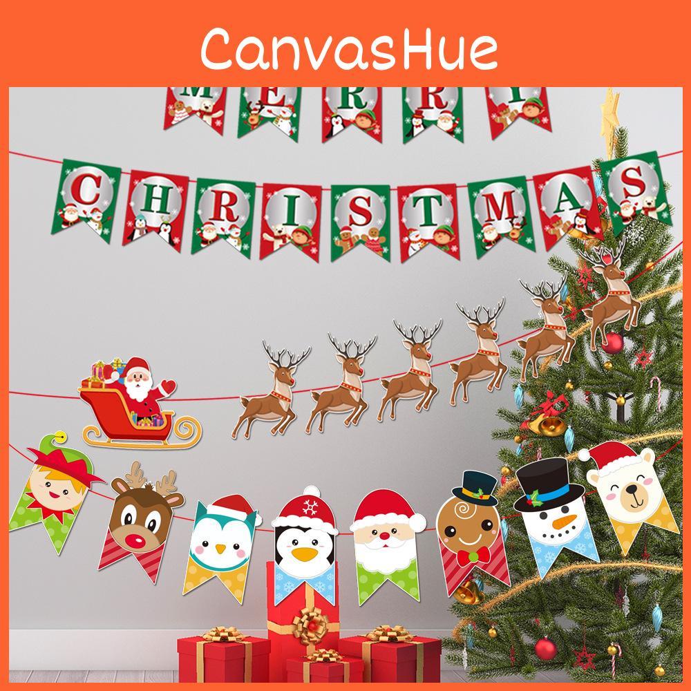 Adorable Cartoon Santa Reindeer Paper Banner For Festive Christmas Decorations