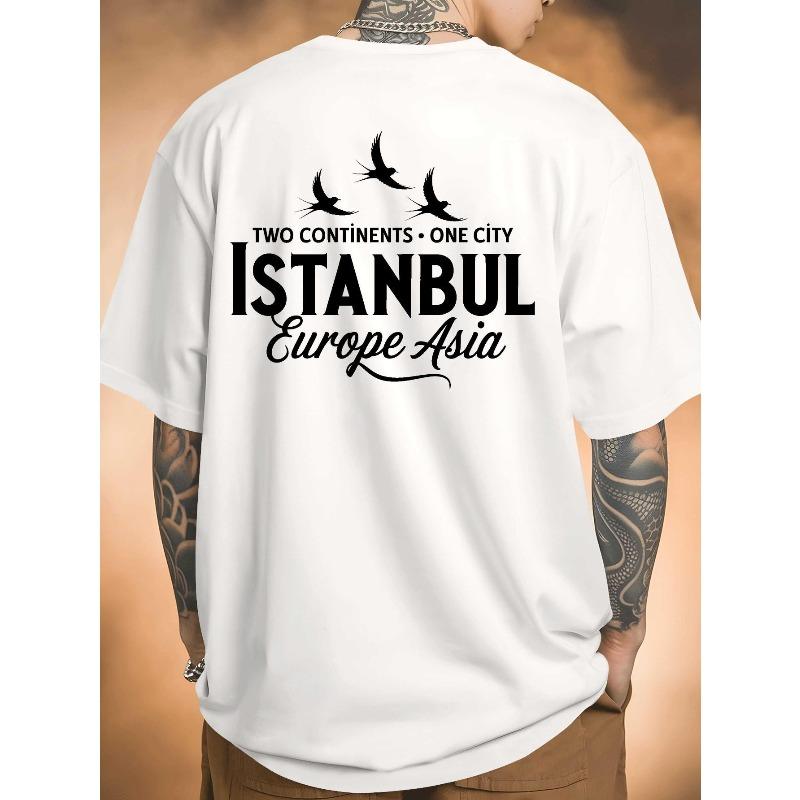 T-shirt da uomo Istanbul Due Continenti Città Stampa Posteriore - Manica Corta Top Casual Estivo con Mappa di Istanbul, Maglietta Traspirante Girocollo