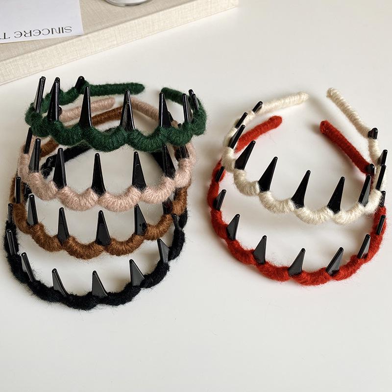 No-Slip Toothed Wave Headband - New Style, Solid Color, Wool Wrapped, Hair Comb Design
