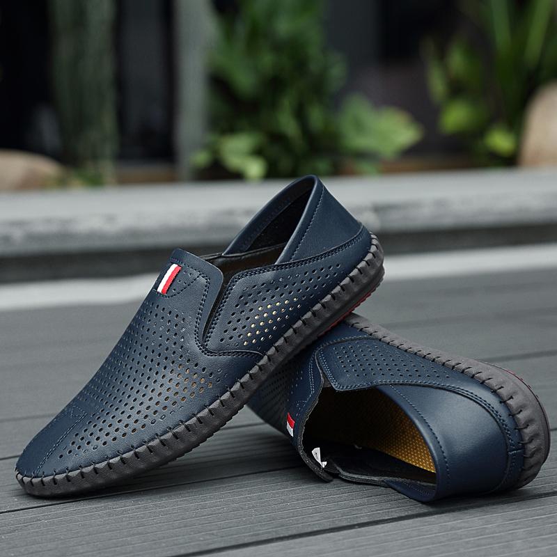 2024 Spring Autumn New Breathable Loafers Soft Sole Anti Slip Trendy Deep Blue Men's Flat Shoes Fashion Men's Work Shoes