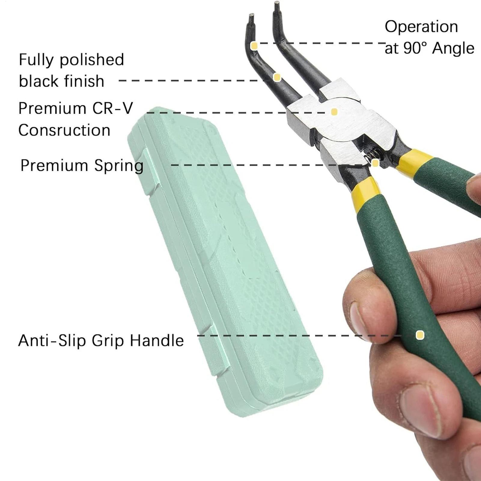4-piece 7-inch Circlip Pliers Internal External Spring Clamp Set Ring Remover Retaining Straight Bent Lock Pliers Kit CN