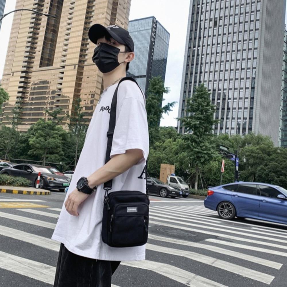 Square Canvas Crossbody Bag Nylon Sports Phone Bag Casual Men's Shoulder Bag Male