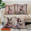 2D Cute Dressed Rabbits Pillow Covers For Home Pattern Cushion Cover Suitable For Sofa Bedroom Car Pillow Cover