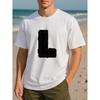 European Size Creative L-shaped Line Print, Versatile Daily Top, Men's Casual Short-sleeved Round-neck Pattern Printed T-shirt, Men's Wear