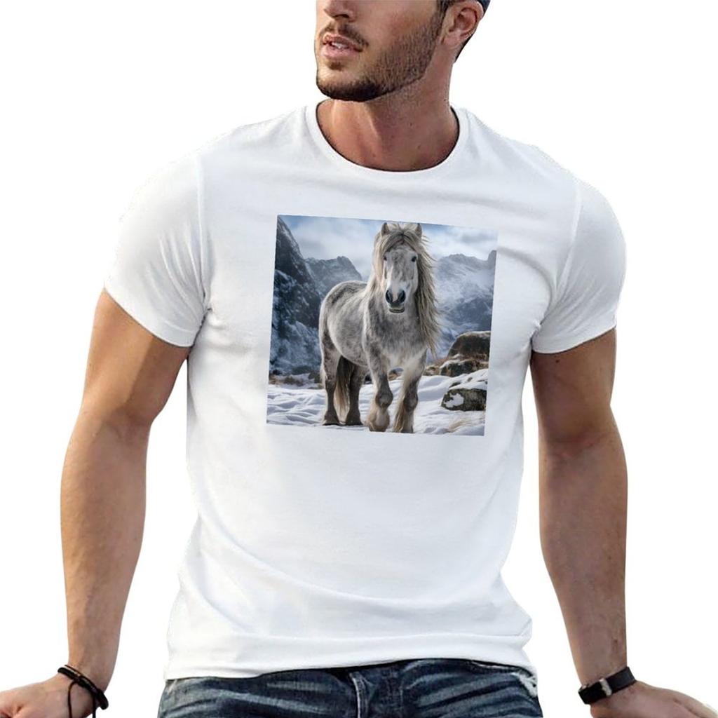 Dapple Gray Pony In the Snow T-Shirt Man T Shirt Cotton T Shirt Man Casual Funny T Shirts Man T