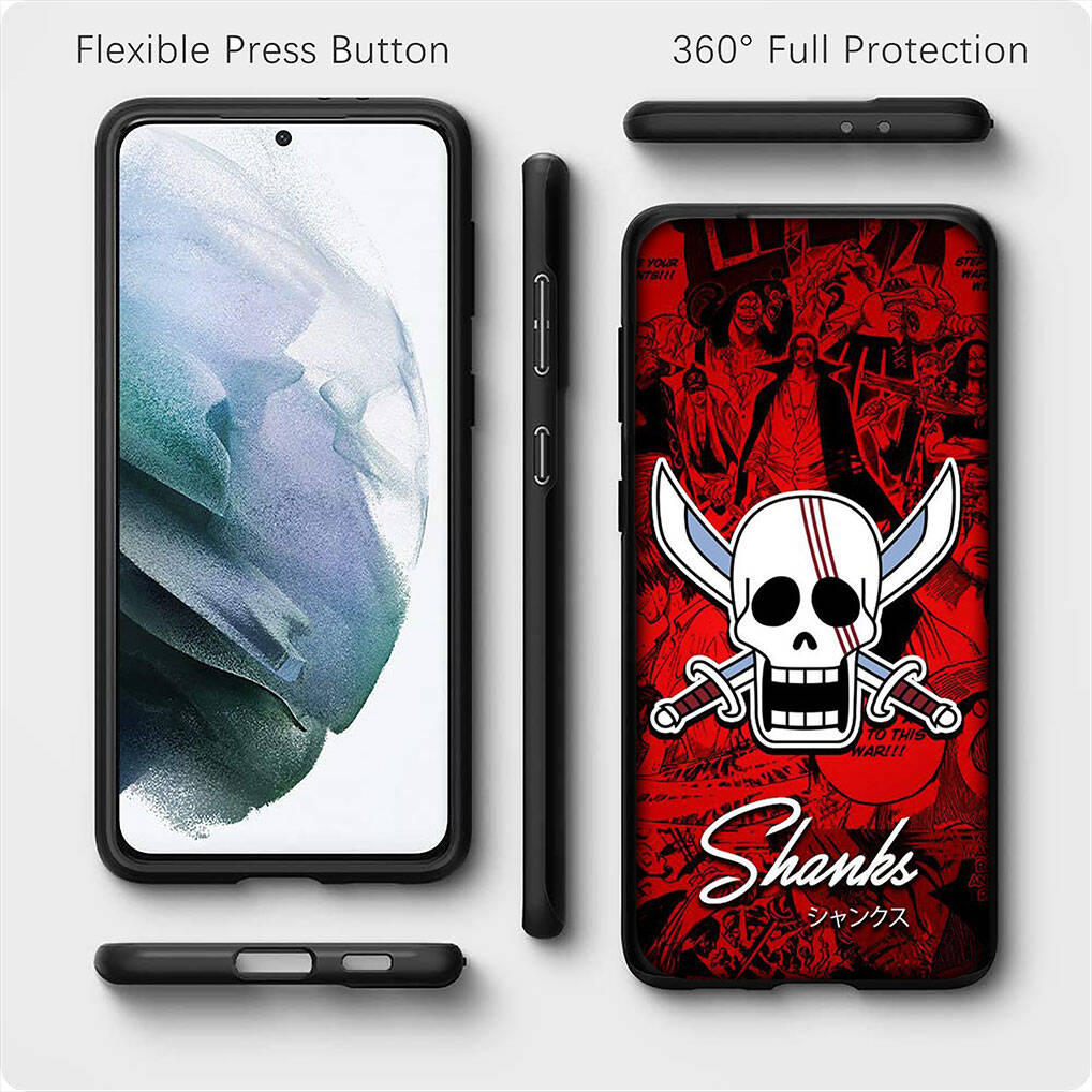 for Samsung Galaxy S25 S24 S23 iPhone 17 16 15 Xiaomi Redmi Note 14 13 12 Plus Pro Max A37 A57 Case Shanks Red Hair Luffy One Piece OPPO Huawei Cover