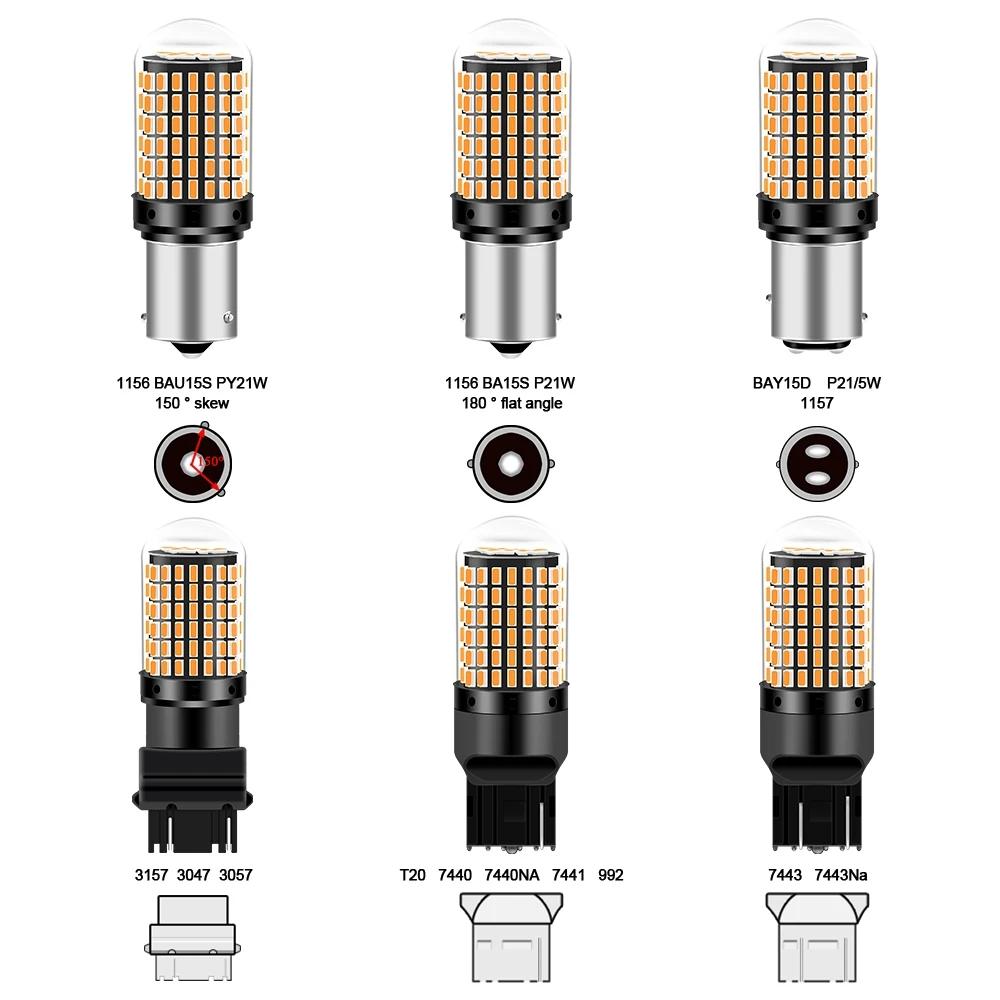 2Pcs Car LED 1156 BA15S P21W BAU15S PY21W 1157 BAY15D 7443 LED Bulbs Replament 144SMD CanBus Lamp Reverse Turn Signal Lights