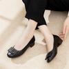 Spring New Leather Shallow Mouth Round Head Women's Single Shoes Middle Heel Comfortable Mother Dance Shoes Work Women's Shoes