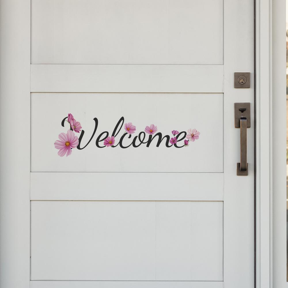 Pink Flower Bedroom Study Door Stickers for Home Background Beautification
