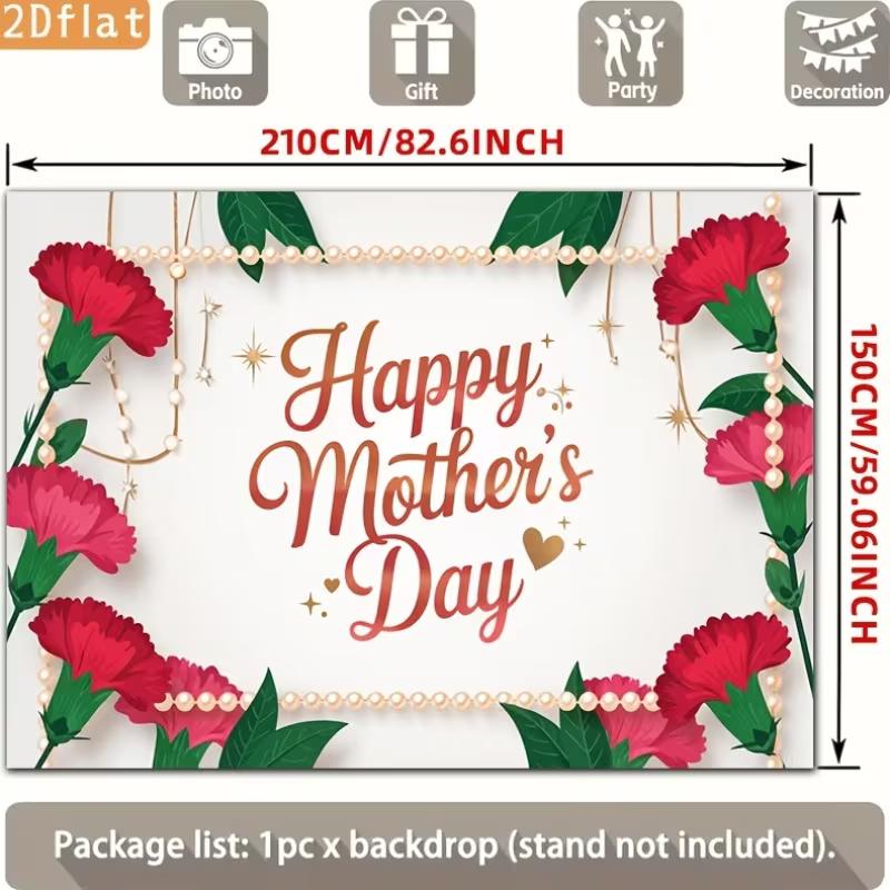 2D Mother's Day Photography Backdrop Happy Mother's Day with Carnation and Pearl Background