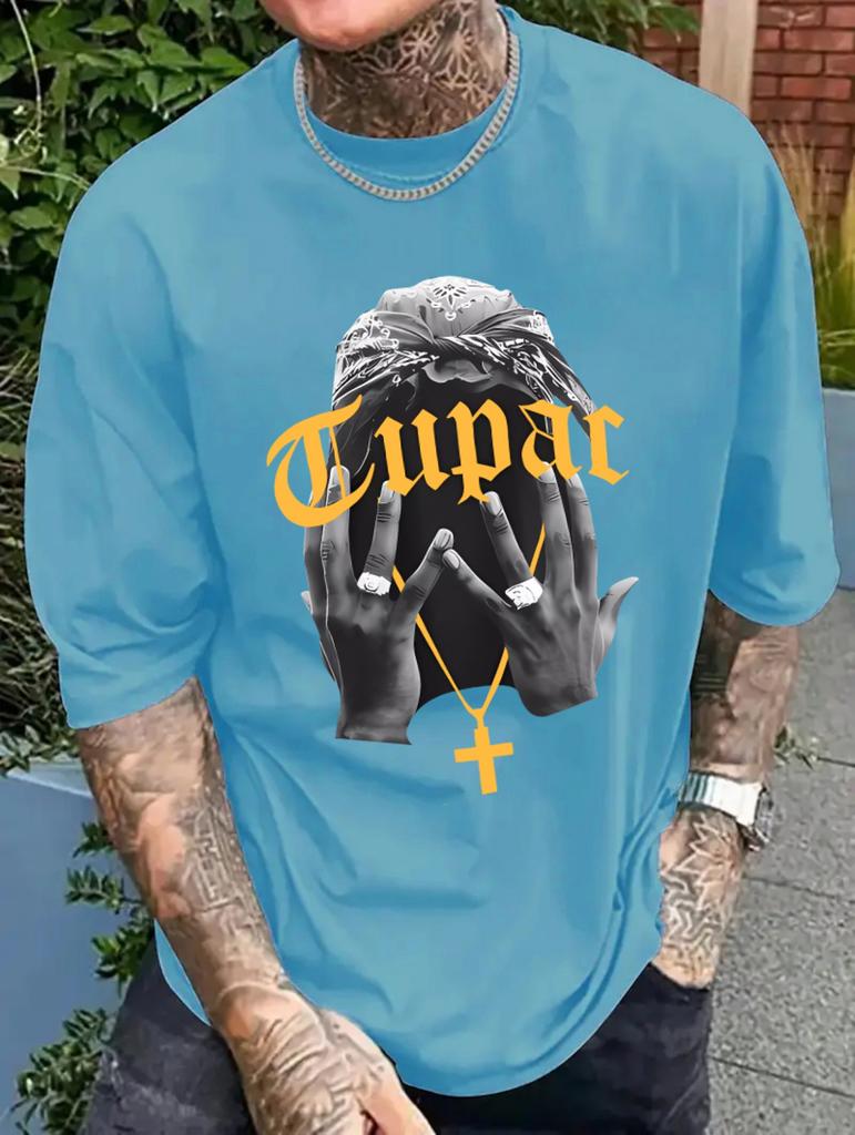Summer Men's 3D Printed Hip hop Singers Tupac Graphic T-Shirt Round Neck Casual Women's Short Sleeve T-shirt Tee