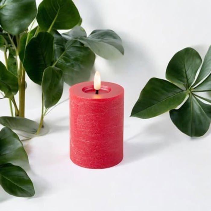 Bougie - LUMINEO - Cire Rouge - 11,4 cm - Flamme LED - Minuterie 6h