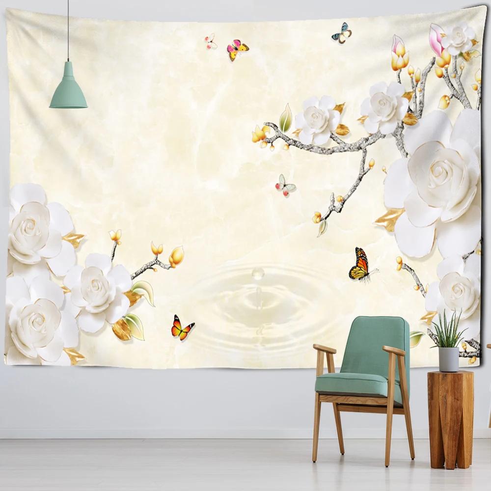 Artistic Conception Flower And Bird Painting Mural Tapestry Bohemian Psychedelic Wall Hanging Bedroom Living Room Home Decor