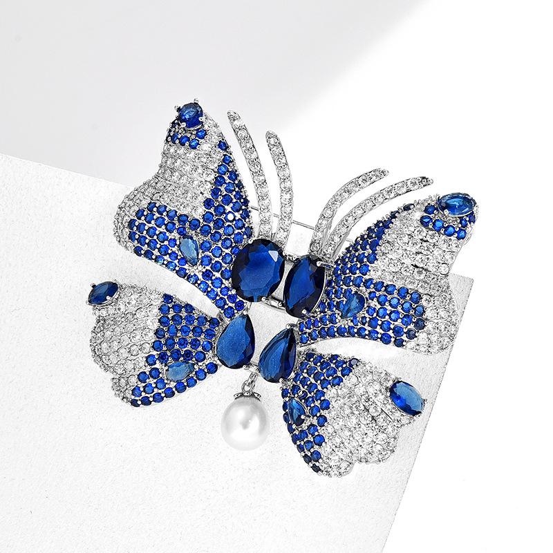 Heavy Industry Full of Zircon Freshwater Pearl Fringed Butterfly Brooch Women's Luxury Atmospheric Corsage Jewelry