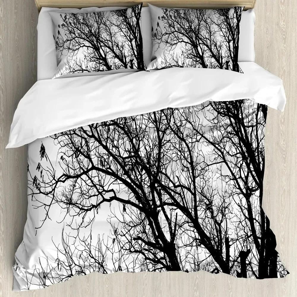 Smoky Mountain Kiefernwälder Grau Baum Naturlandschaft Kunst Bequemer Bettbezug Bettdecke Kissenbezug Bettwäscheset Kinderzimmer